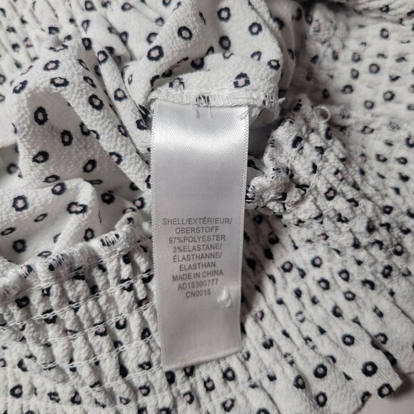 Adrianna Papell White & Black Polka Dot Smocked Hem Cap Sleeve Blouse Size M - Picture 3 of 9